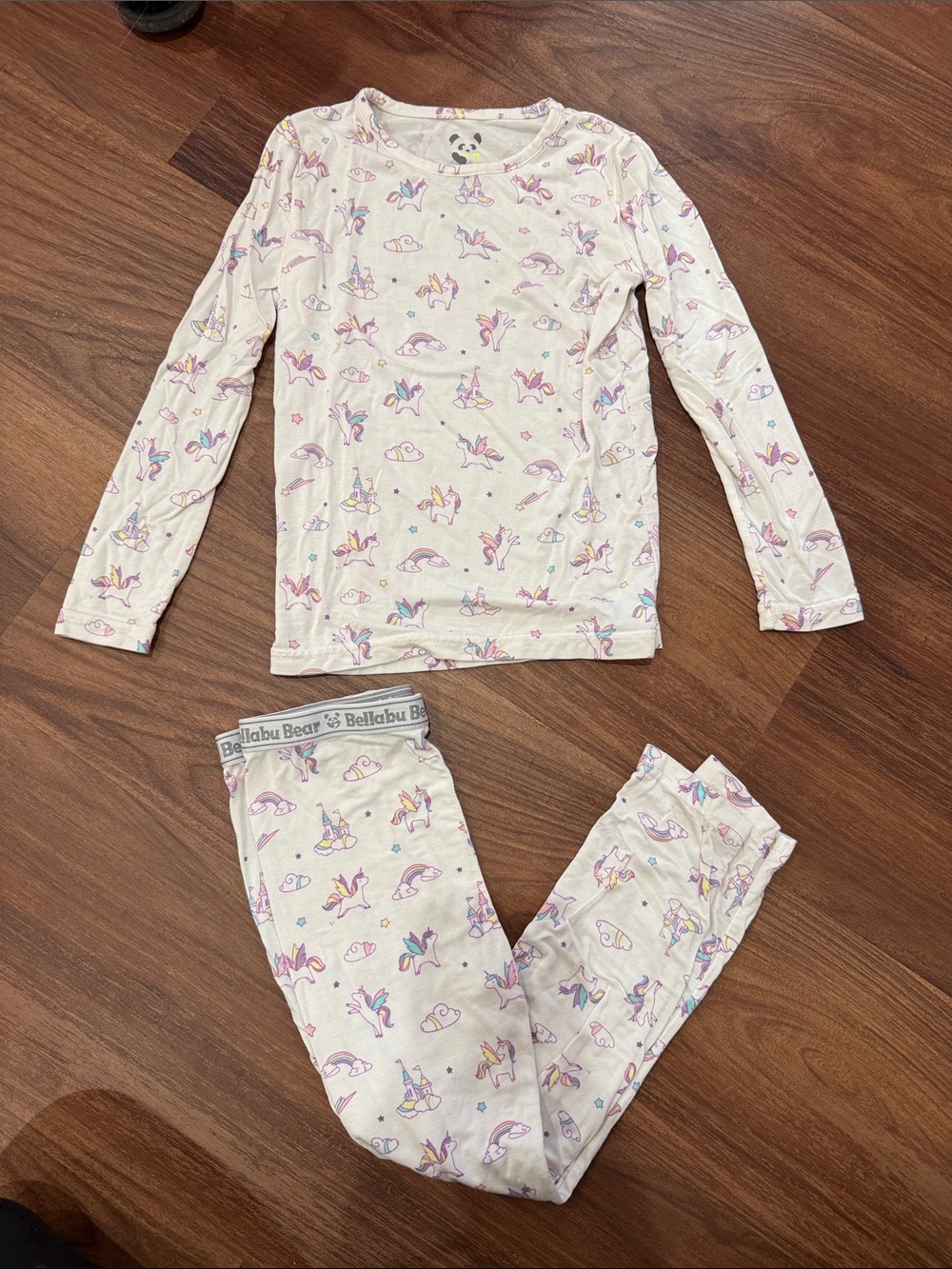 Bellabu Bear Girls' Pink Unicorn Print Long Sleeve Pajama Set
